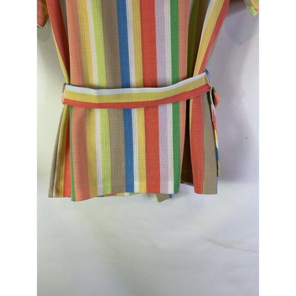 Vintage 70s Rainbow Stripe Belt Wrap Button Shirt Preppy Rockabilly - Picture 7 of 9